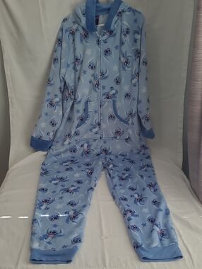 Women's Disney Light Blue Hooded Fleece Onesie Pjs with Stitch Print